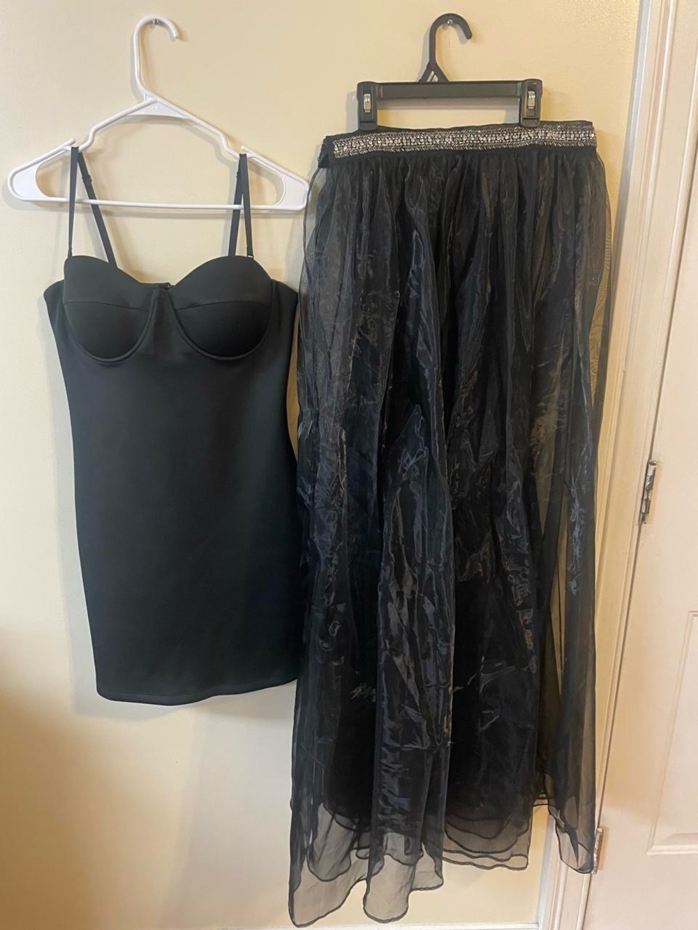 bebe Black Evening Dress with Sheer Accents